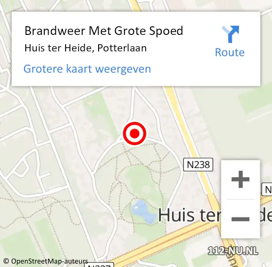 Locatie op kaart van de 112 melding: Brandweer Met Grote Spoed Naar Huis ter Heide, Potterlaan op 25 februari 2024 11:13