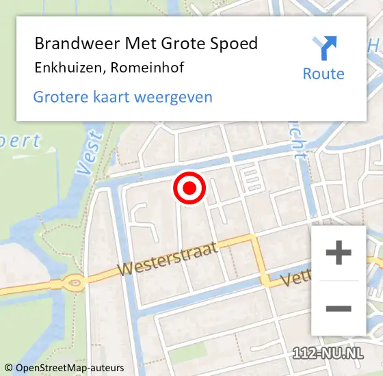 Locatie op kaart van de 112 melding: Brandweer Met Grote Spoed Naar Enkhuizen, Romeinhof op 25 februari 2024 11:22