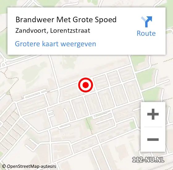 Locatie op kaart van de 112 melding: Brandweer Met Grote Spoed Naar Zandvoort, Lorentzstraat op 25 februari 2024 11:32