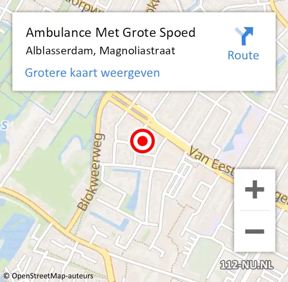 Locatie op kaart van de 112 melding: Ambulance Met Grote Spoed Naar Alblasserdam, Magnoliastraat op 25 februari 2024 12:08