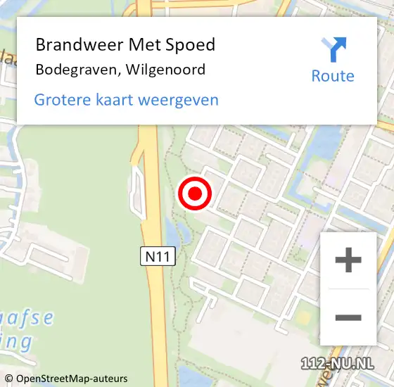 Locatie op kaart van de 112 melding: Brandweer Met Spoed Naar Bodegraven, Wilgenoord op 25 februari 2024 13:36