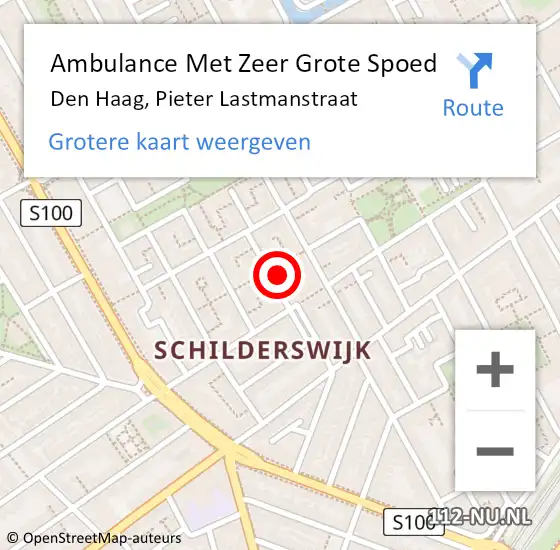 Locatie op kaart van de 112 melding: Ambulance Met Zeer Grote Spoed Naar Den Haag, Pieter Lastmanstraat op 25 februari 2024 13:41