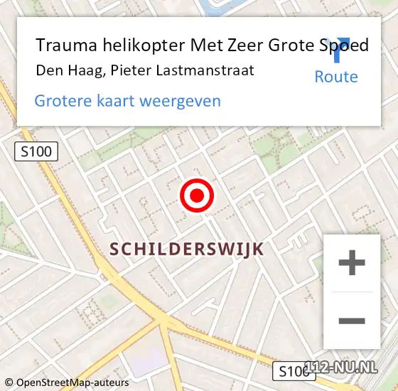 Locatie op kaart van de 112 melding: Trauma helikopter Met Zeer Grote Spoed Naar Den Haag, Pieter Lastmanstraat op 25 februari 2024 13:42