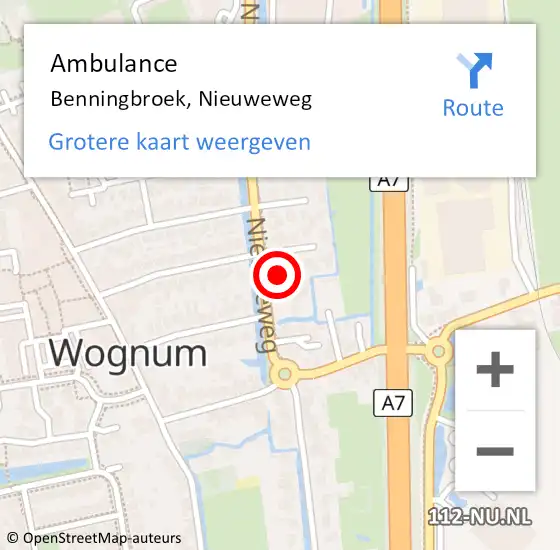 Locatie op kaart van de 112 melding: Ambulance Benningbroek, Nieuweweg op 25 februari 2024 14:13