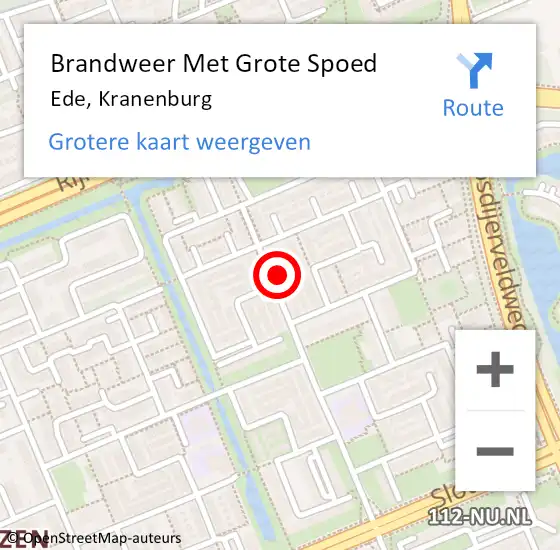 Locatie op kaart van de 112 melding: Brandweer Met Grote Spoed Naar Ede, Kranenburg op 25 februari 2024 14:14