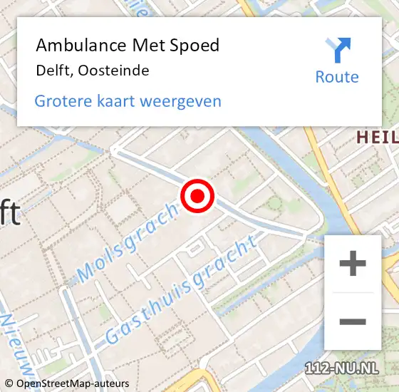 Locatie op kaart van de 112 melding: Ambulance Met Spoed Naar Delft, Oosteinde op 25 februari 2024 14:15