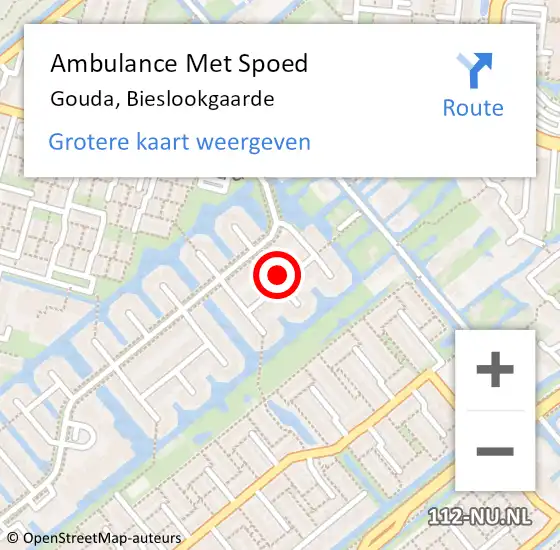 Locatie op kaart van de 112 melding: Ambulance Met Spoed Naar Gouda, Bieslookgaarde op 25 februari 2024 14:41