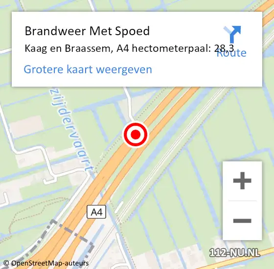 Locatie op kaart van de 112 melding: Brandweer Met Spoed Naar Kaag en Braassem, A4 hectometerpaal: 28,3 op 25 februari 2024 14:49