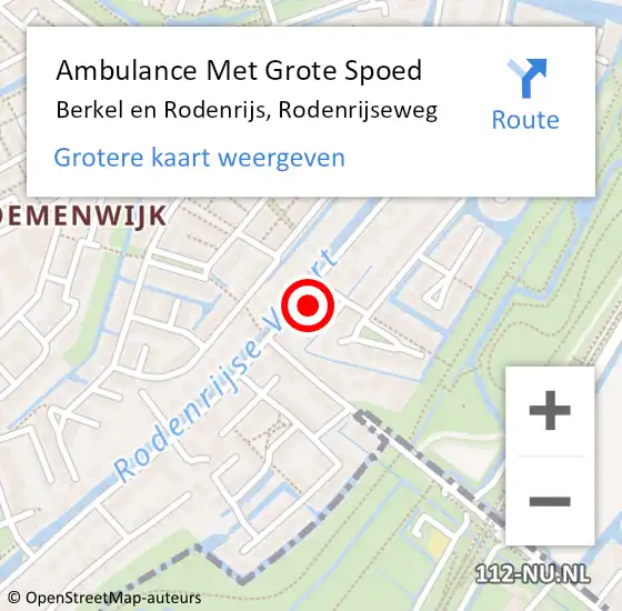 Locatie op kaart van de 112 melding: Ambulance Met Grote Spoed Naar Berkel en Rodenrijs, Rodenrijseweg op 25 februari 2024 14:56
