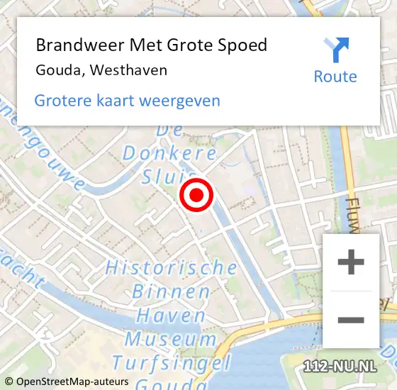 Locatie op kaart van de 112 melding: Brandweer Met Grote Spoed Naar Gouda, Westhaven op 25 februari 2024 15:03