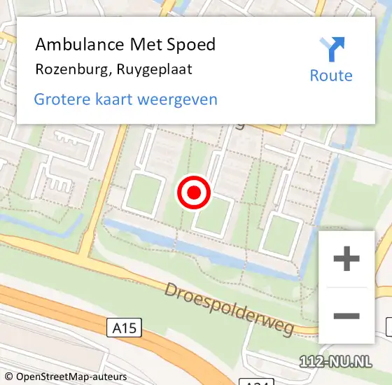 Locatie op kaart van de 112 melding: Ambulance Met Spoed Naar Rozenburg, Ruygeplaat op 25 februari 2024 15:14