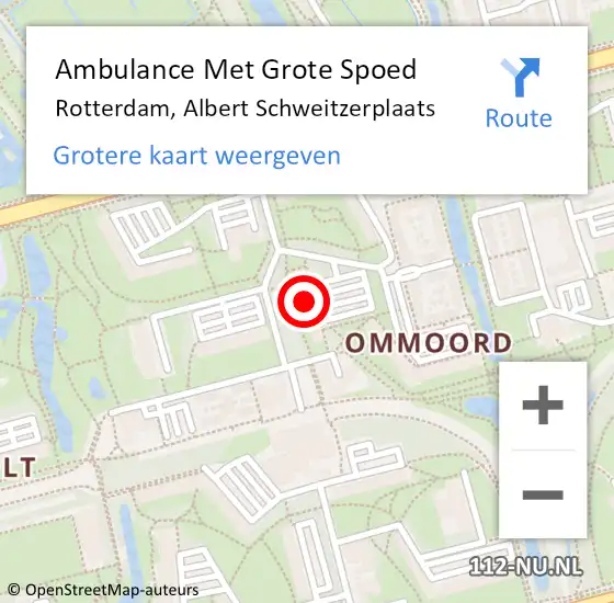 Locatie op kaart van de 112 melding: Ambulance Met Grote Spoed Naar Rotterdam, Albert Schweitzerplaats op 25 februari 2024 15:34