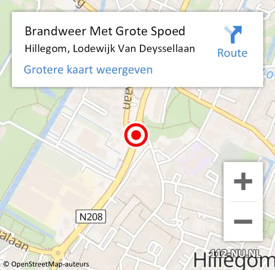 Locatie op kaart van de 112 melding: Brandweer Met Grote Spoed Naar Hillegom, Lodewijk Van Deyssellaan op 27 september 2014 03:24