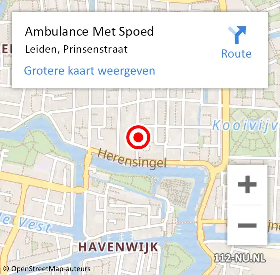 Locatie op kaart van de 112 melding: Ambulance Met Spoed Naar Leiden, Prinsenstraat op 25 februari 2024 15:38