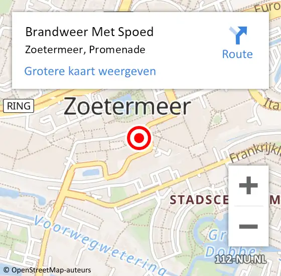 Locatie op kaart van de 112 melding: Brandweer Met Spoed Naar Zoetermeer, Promenade op 25 februari 2024 16:19