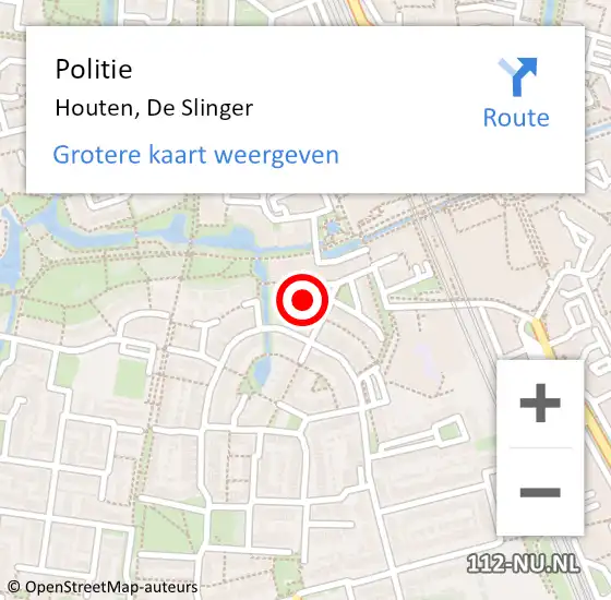 Locatie op kaart van de 112 melding: Politie Houten, De Slinger op 25 februari 2024 16:22