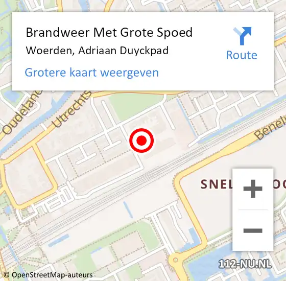 Locatie op kaart van de 112 melding: Brandweer Met Grote Spoed Naar Woerden, Adriaan Duyckpad op 25 februari 2024 16:26