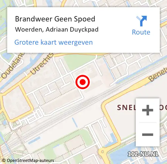 Locatie op kaart van de 112 melding: Brandweer Geen Spoed Naar Woerden, Adriaan Duyckpad op 25 februari 2024 16:29