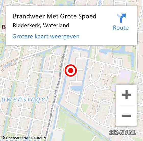 Locatie op kaart van de 112 melding: Brandweer Met Grote Spoed Naar Ridderkerk, Waterland op 25 februari 2024 16:41