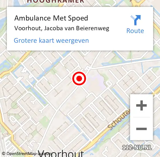 Locatie op kaart van de 112 melding: Ambulance Met Spoed Naar Voorhout, Jacoba van Beierenweg op 25 februari 2024 16:44