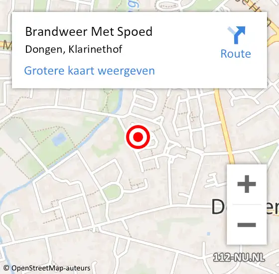 Locatie op kaart van de 112 melding: Brandweer Met Spoed Naar Dongen, Klarinethof op 25 februari 2024 17:02