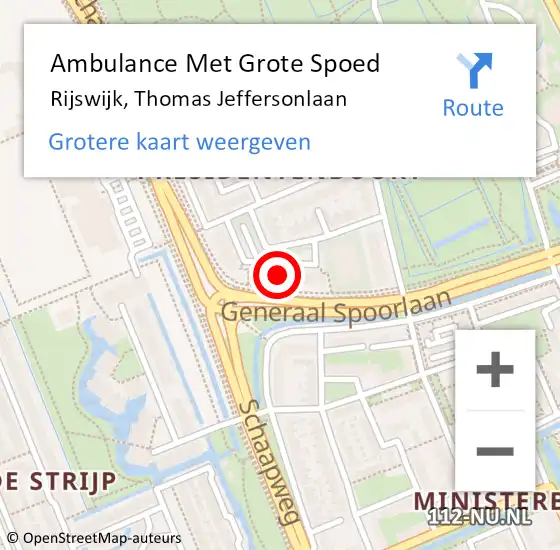 Locatie op kaart van de 112 melding: Ambulance Met Grote Spoed Naar Rijswijk, Thomas Jeffersonlaan op 25 februari 2024 17:22