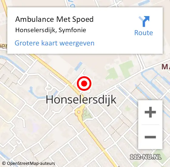 Locatie op kaart van de 112 melding: Ambulance Met Spoed Naar Honselersdijk, Symfonie op 25 februari 2024 17:36