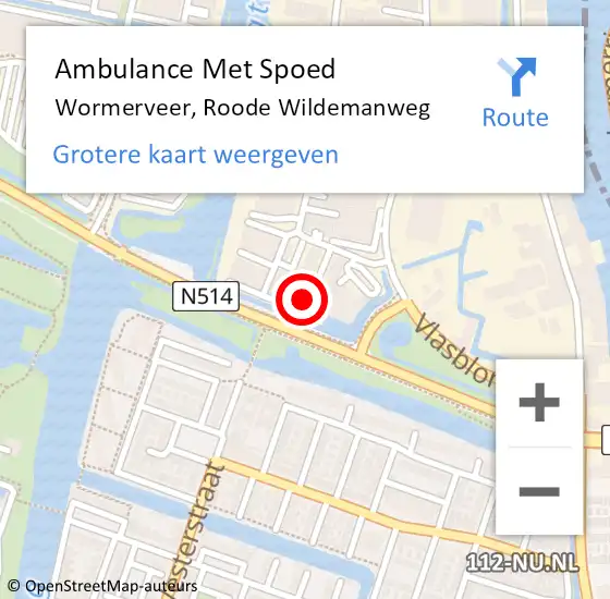 Locatie op kaart van de 112 melding: Ambulance Met Spoed Naar Wormerveer, Roode Wildemanweg op 25 februari 2024 17:50