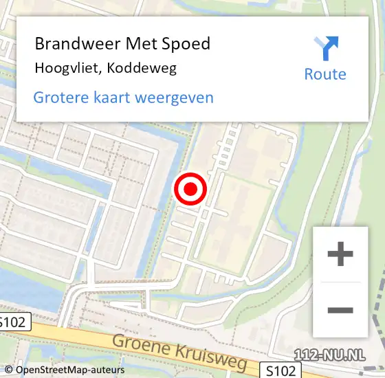 Locatie op kaart van de 112 melding: Brandweer Met Spoed Naar Hoogvliet, Koddeweg op 25 februari 2024 19:35