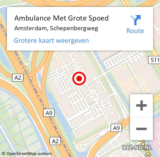 Locatie op kaart van de 112 melding: Ambulance Met Grote Spoed Naar Amsterdam, Schepenbergweg op 25 februari 2024 20:30