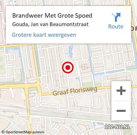 Locatie op kaart van de 112 melding: Brandweer Met Grote Spoed Naar Gouda, Jan van Beaumontstraat op 25 februari 2024 20:41