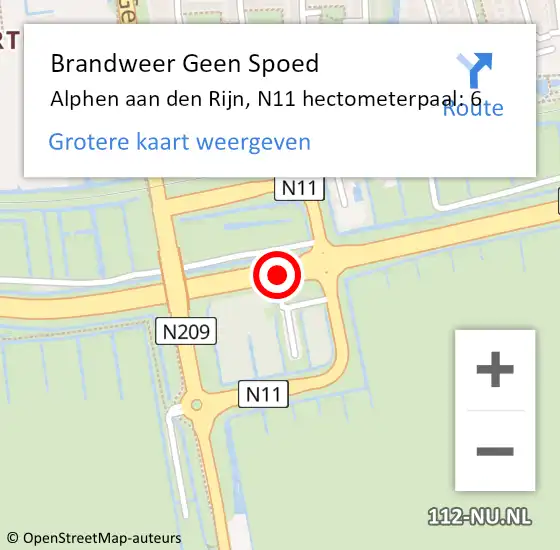 Locatie op kaart van de 112 melding: Brandweer Geen Spoed Naar Alphen aan den Rijn, N11 hectometerpaal: 6 op 25 februari 2024 21:05