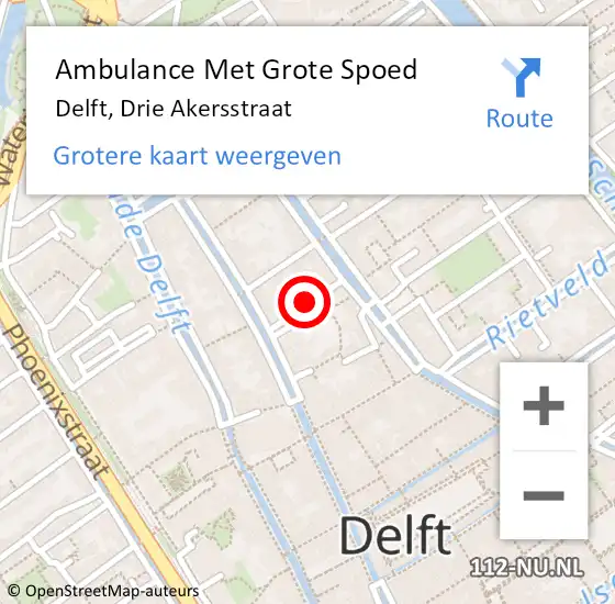 Locatie op kaart van de 112 melding: Ambulance Met Grote Spoed Naar Delft, Drie Akersstraat op 25 februari 2024 21:37