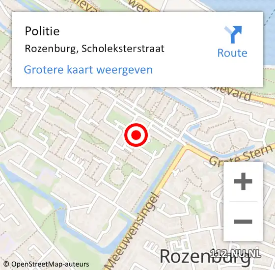 Locatie op kaart van de 112 melding: Politie Rozenburg, Scholeksterstraat op 25 februari 2024 21:42