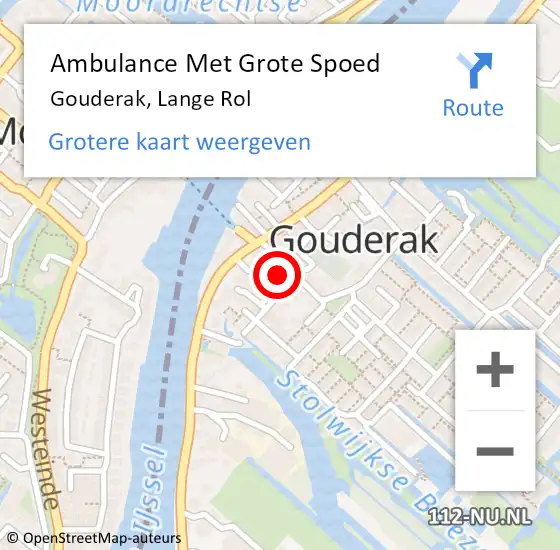 Locatie op kaart van de 112 melding: Ambulance Met Grote Spoed Naar Gouderak, Lange Rol op 25 februari 2024 21:42