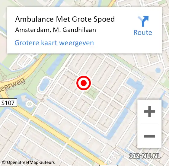 Locatie op kaart van de 112 melding: Ambulance Met Grote Spoed Naar Amsterdam, M. Gandhilaan op 25 februari 2024 21:44