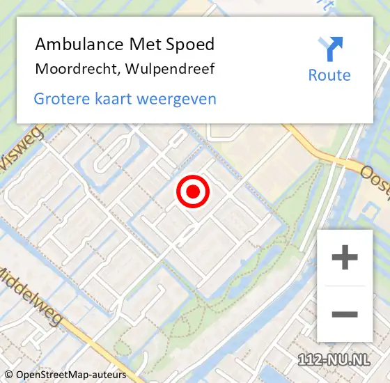 Locatie op kaart van de 112 melding: Ambulance Met Spoed Naar Moordrecht, Wulpendreef op 25 februari 2024 22:16