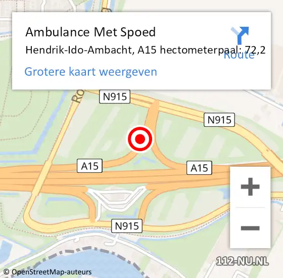 Locatie op kaart van de 112 melding: Ambulance Met Spoed Naar Hendrik-Ido-Ambacht, A15 hectometerpaal: 72,2 op 25 februari 2024 22:31