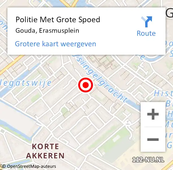 Locatie op kaart van de 112 melding: Politie Met Grote Spoed Naar Gouda, Erasmusplein op 25 februari 2024 22:48