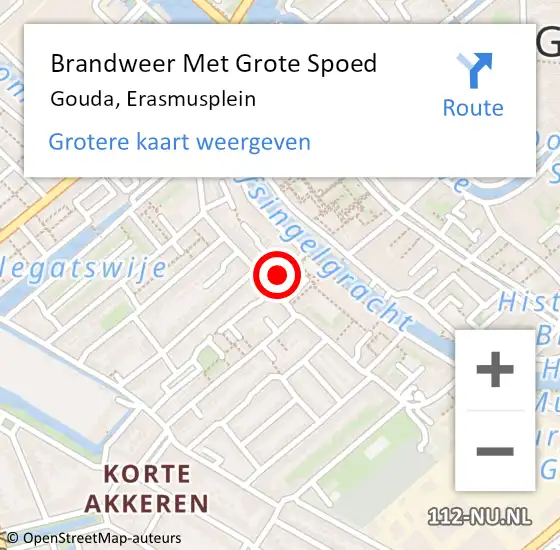 Locatie op kaart van de 112 melding: Brandweer Met Grote Spoed Naar Gouda, Erasmusplein op 25 februari 2024 22:49