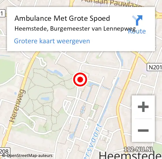 Locatie op kaart van de 112 melding: Ambulance Met Grote Spoed Naar Heemstede, Burgemeester van Lennepweg op 25 februari 2024 23:03