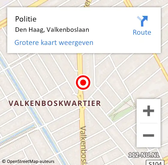 Locatie op kaart van de 112 melding: Politie Den Haag, Valkenboslaan op 25 februari 2024 23:30