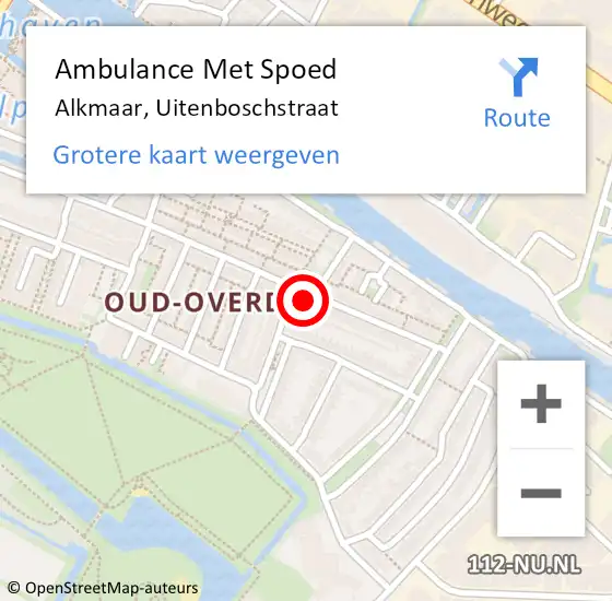 Locatie op kaart van de 112 melding: Ambulance Met Spoed Naar Alkmaar, Uitenboschstraat op 25 februari 2024 23:34