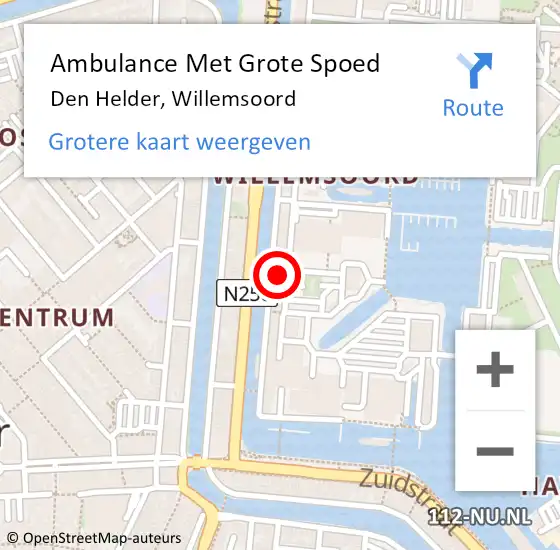 Locatie op kaart van de 112 melding: Ambulance Met Grote Spoed Naar Den Helder, Willemsoord op 25 februari 2024 23:37