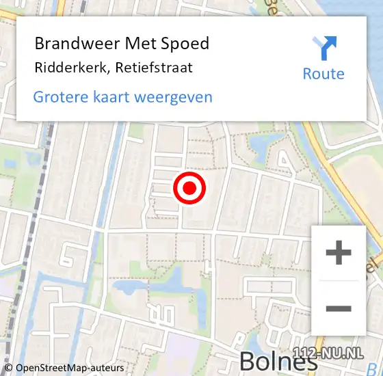 Locatie op kaart van de 112 melding: Brandweer Met Spoed Naar Ridderkerk, Retiefstraat op 25 februari 2024 23:52