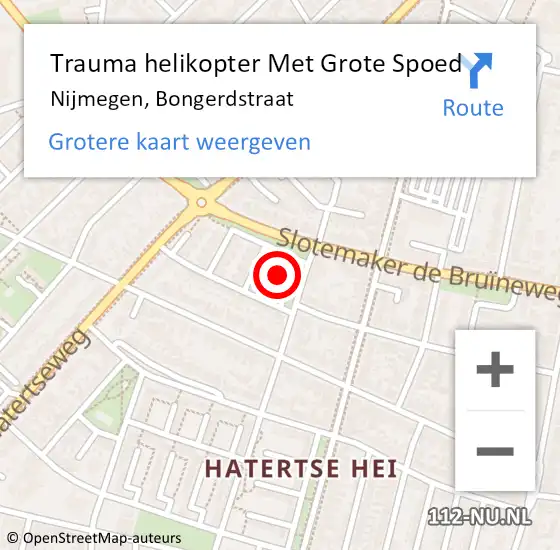Locatie op kaart van de 112 melding: Trauma helikopter Met Grote Spoed Naar Nijmegen, Bongerdstraat op 26 februari 2024 00:19