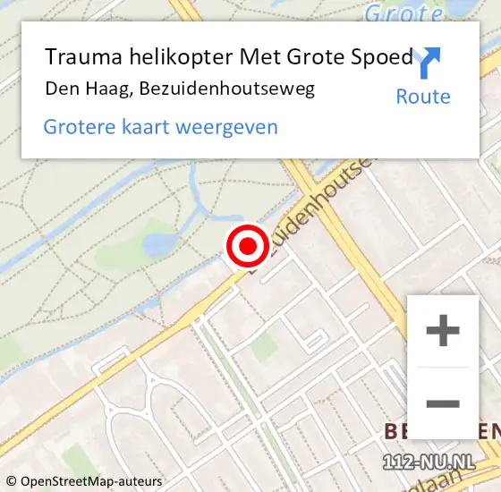 Locatie op kaart van de 112 melding: Trauma helikopter Met Grote Spoed Naar Den Haag, Bezuidenhoutseweg op 26 februari 2024 00:26