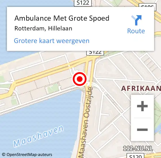 Locatie op kaart van de 112 melding: Ambulance Met Grote Spoed Naar Rotterdam, Hillelaan op 26 februari 2024 02:40