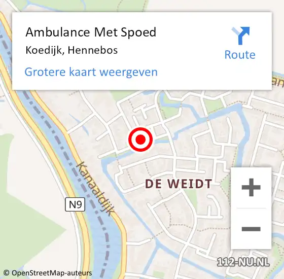 Locatie op kaart van de 112 melding: Ambulance Met Spoed Naar Koedijk, Hennebos op 26 februari 2024 03:06