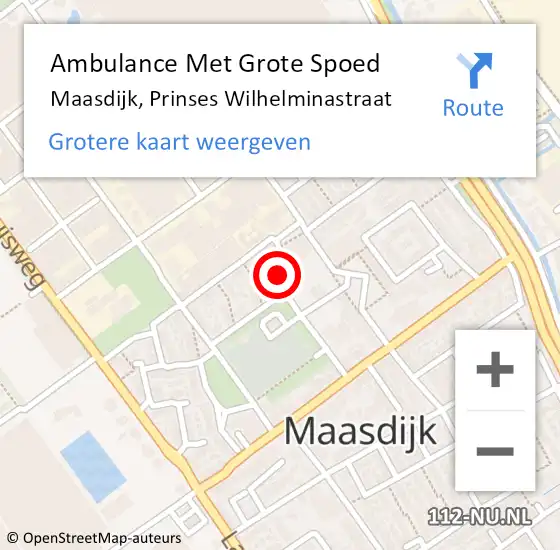 Locatie op kaart van de 112 melding: Ambulance Met Grote Spoed Naar Maasdijk, Prinses Wilhelminastraat op 26 februari 2024 03:33